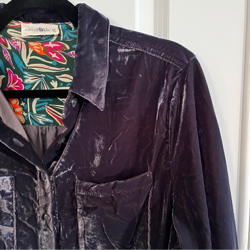 NWOT Natural Life “Rocky” Slate Grey Velvet Shirt Dress - M - Picture 4 of 10